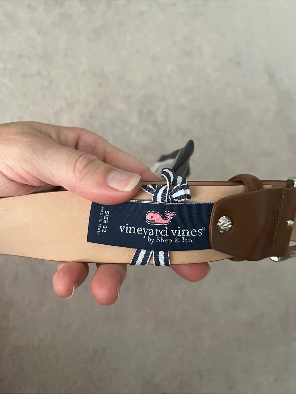 Vineyard Vines Men's Tan Suede and Leather Belt with Silver Buckle